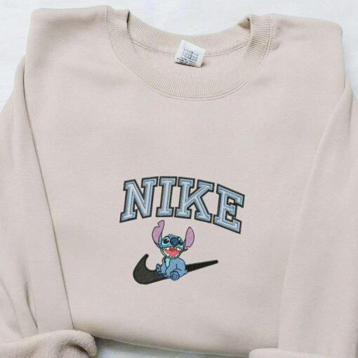 Stitch x Nike Embroidered Shirt Disney Characters Embroidered Hoodie Nike Inspired Embroidered Sweatshirt