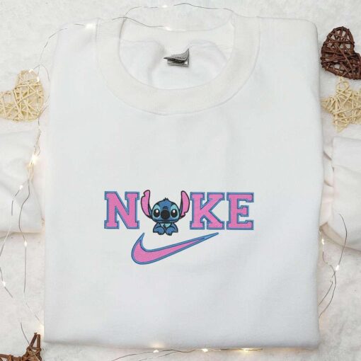 Stitch x Nike Embroidered Shirt Nike Inspired Embroidered Hoodie Best Gifts For Family