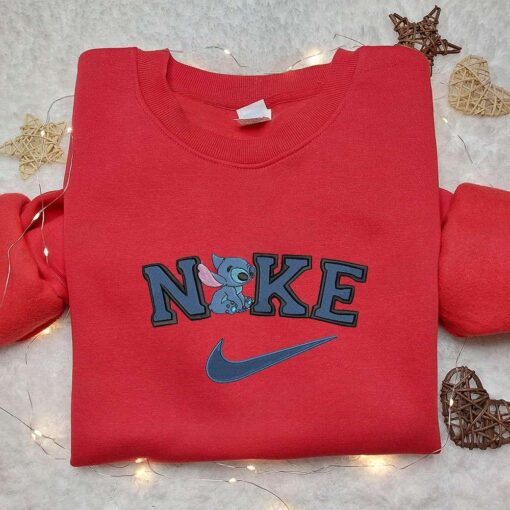Stitch x Nike Embroidered Sweatshirt Nike Inspired Embroidered Shirt Best Gift for Family