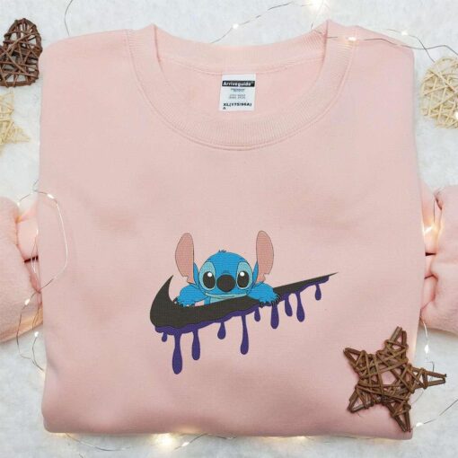Stitch x Swoosh Cartoon Embroidered Sweatshirt Nike Inspired Embroidered Hoodie Best Gift Ideas for Family