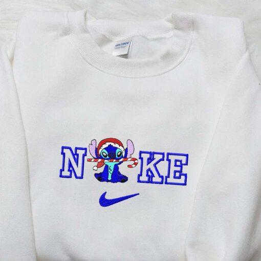 Stitch Xmas x Nike Cartoon Embroidered Shirt Lilo and Stitch Embroidered Shirt Nike Inspired Embroidered Shirt