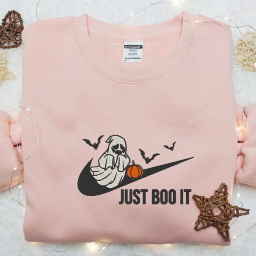 Swoosh x Boo Ghost Just It Embroidered Sweatshirt Halloween Embroidered Shirt Nike Inspired Embroidered T shirt