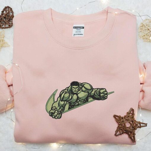 Swoosh x Hulk Embroidered Sweatshirt Marvel and DC Comics Embroidered Shirt Nike Inspired Embroidered T shirt