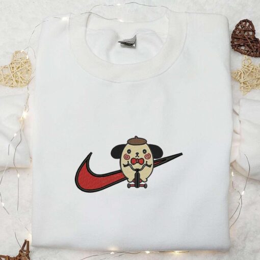 Swoosh x Pompompurin Jigsaw Embroidered Sweatshirt Nike Inspired Embroidered Shirt Funny Horror Halloween Embroidered T shirt