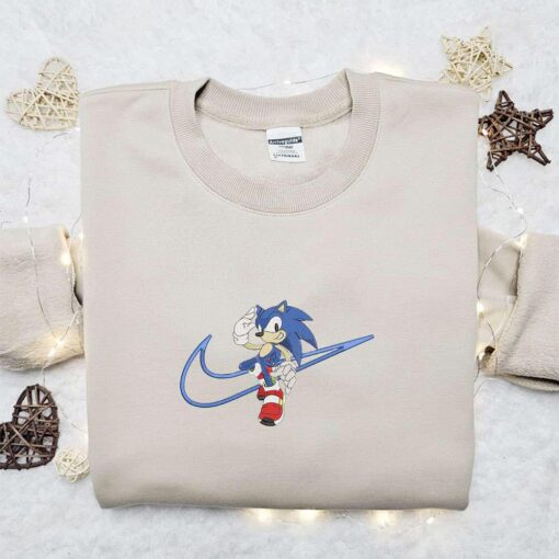 Swoosh x Sonic Embroidered Sweatshirt Movie and Game Embroidered Shirt Best Gift Ideas For All Occasions