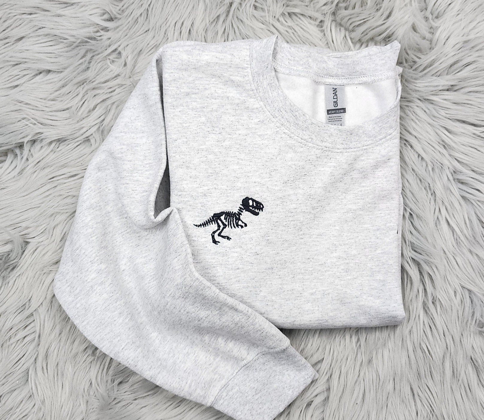 T-Rex Embroidered Crewneck - T-Rex Skeleton -  Dinosaur Fossils Pocket Logo - T-Shirt - Sweatshirt - Hoodie