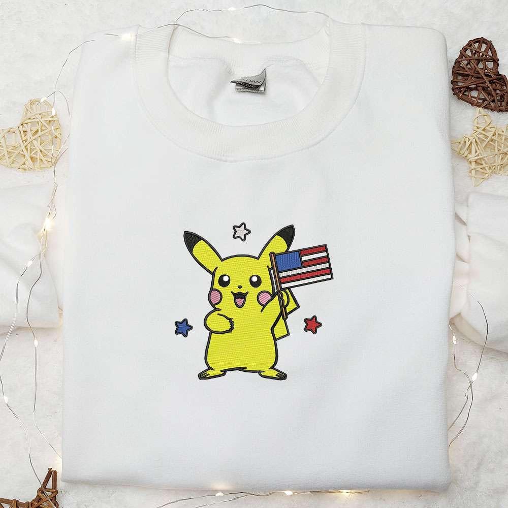 The 4th Of July Pikachu Embroidered Shirt National Day Gifts