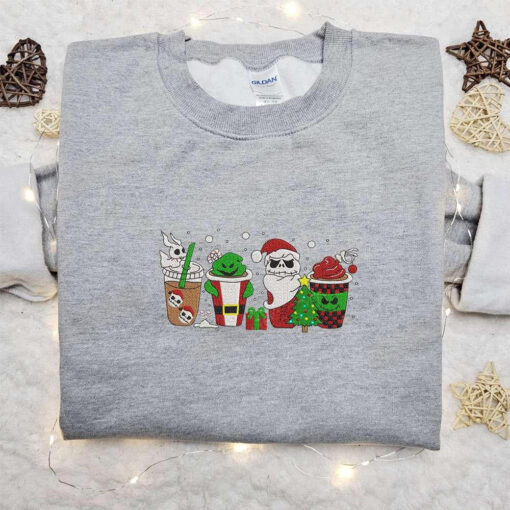 The Nightmare Before Christmas Coffee Latte Embroidered Shirt Christmas Embroidered Hoodie Best Gifts For Family