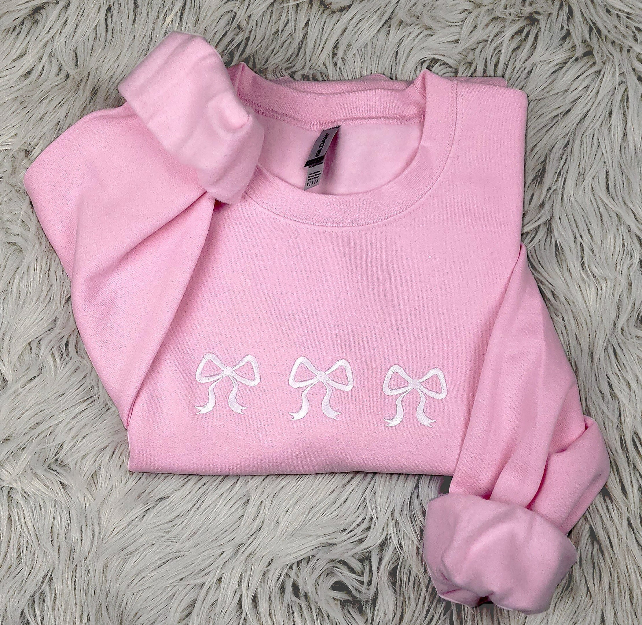 Three Delicate Bow Ribbons Embroidered Crewneck - Bow Embroidery - Cute Boss Unisex Crewneck  - Gift for Her