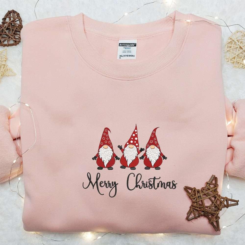 Three Gnomes Merry Christmas Embroidered Shirt Christmas Embroidered Hoodie Best Christmas Gifts For Family 1