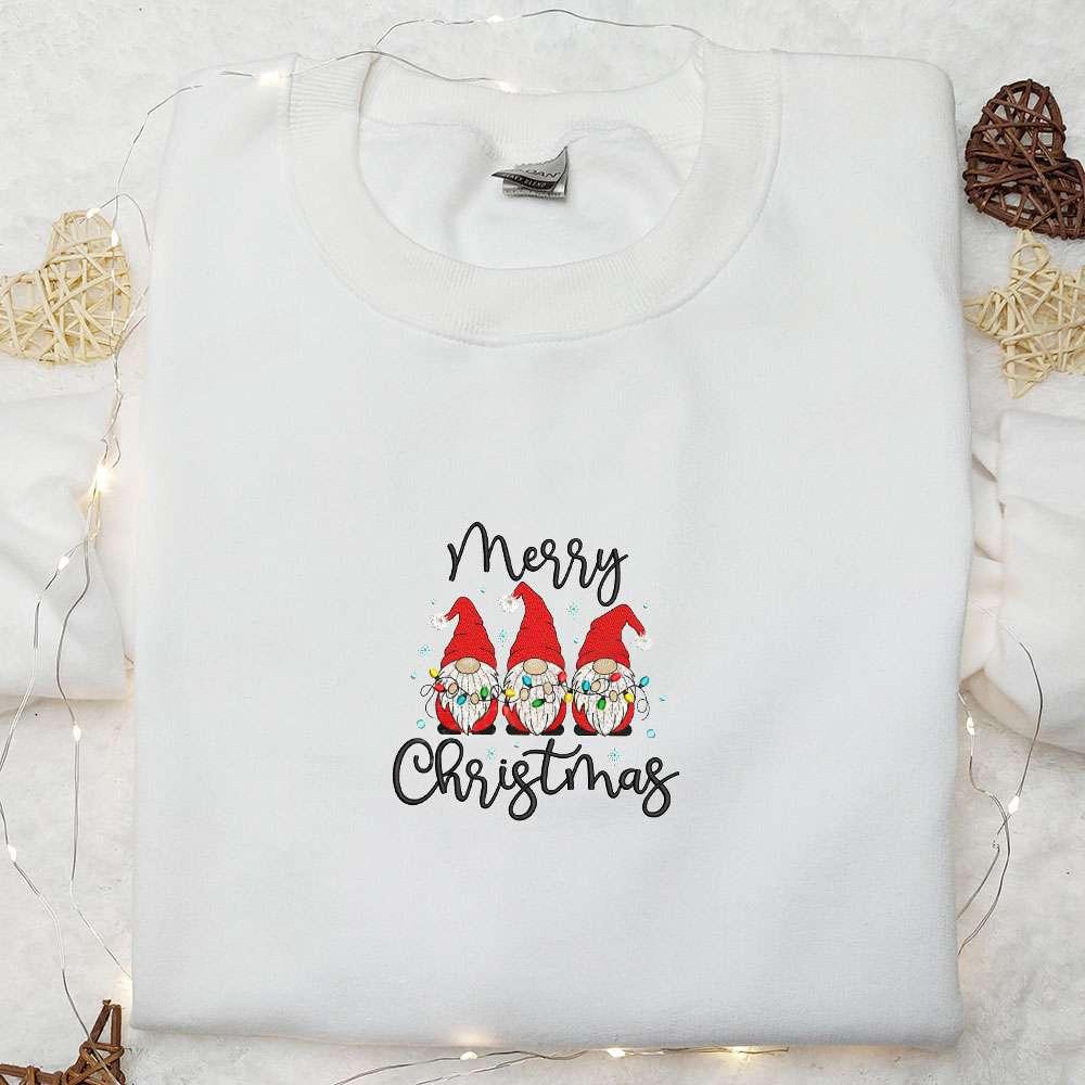 Three Gnomes Merry Christmas Lights Embroidered Shirt Christmas Embroidered Hoodie Best Christmas Gifts For Family 1
