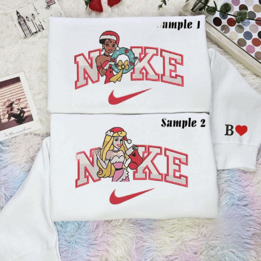 Tiana And Aurora Christmas Embroidered Shirt Disney Characters Embroidered Hoodie
