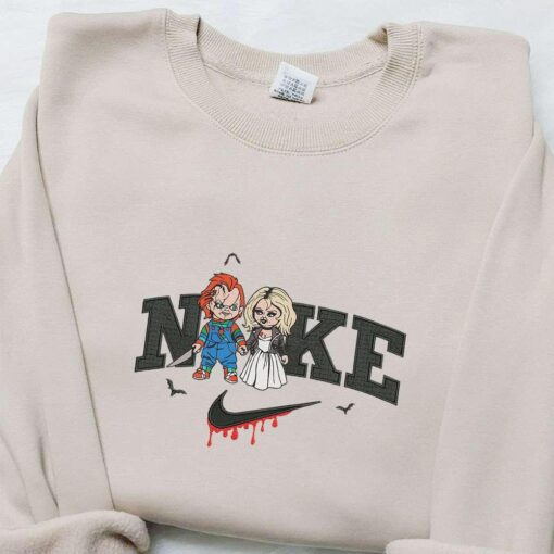Tiffany and Chucky x Nike Embroidered Sweatshirt Horror Movie Halloween Embroidered Shirt Best Halloween Gift Ideas