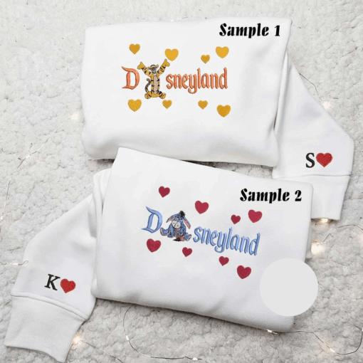Tigger And Eeyore Cartoon Embroidered Couples Shirts 1