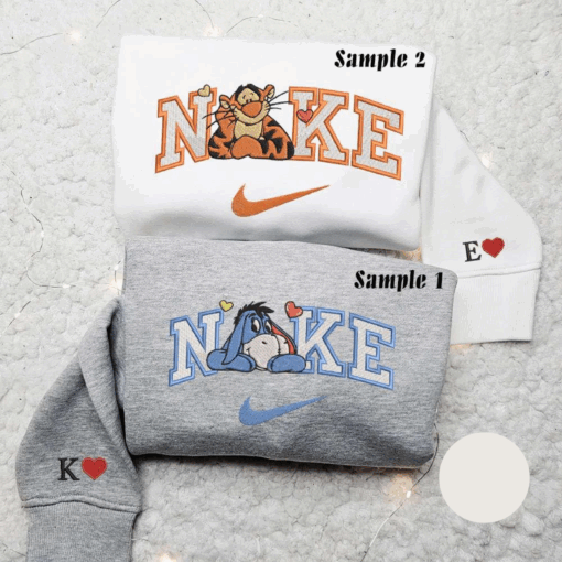 Tigger And Eeyore x Nike Embroidered Couple Shirt Disney Characters Embroidered Shirt Nike Inspired Embroidered Hoodie