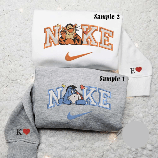 Tigger And Eeyore X Nike Embroidered Couple Shirt Disney Characters Embroidered Shirt Nike Inspired Embroidered Hoodie