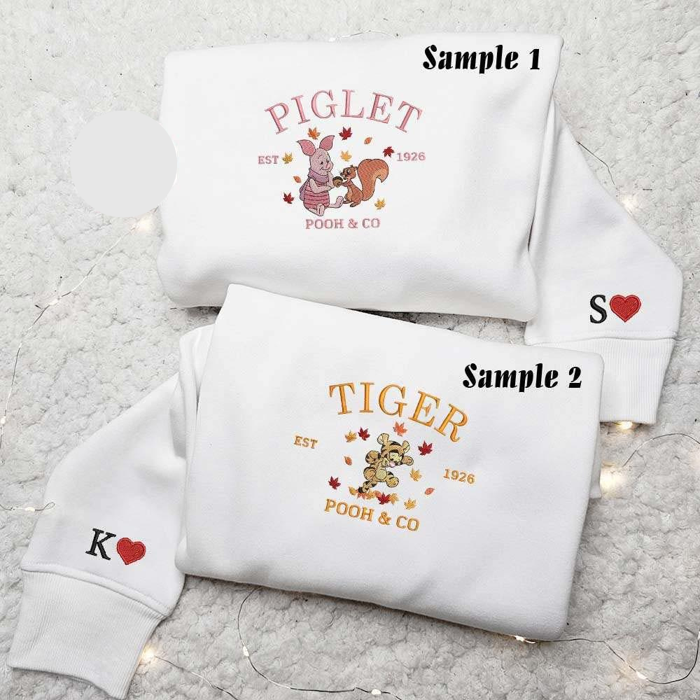 Tigger And Piglet Autumn Fall Embroidered Couples Shirts Winnie The Pooh Embroidered Shirt Disney Characters Embroidered Hoodie