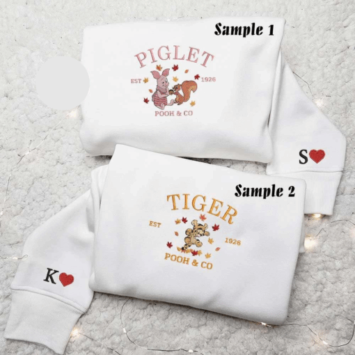 Tigger And Piglet Autumn Fall Embroidered Couples Shirts Winnie The Pooh Embroidered Shirt Disney Characters Embroidered Hoodie