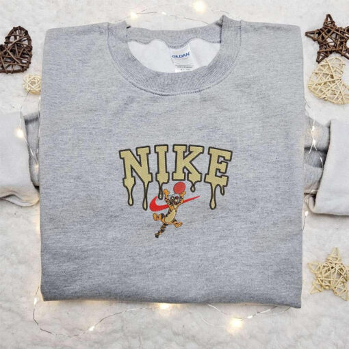 Tigger x Nike Cartoon Embroidered Hoodie Disney Characters Embroidered Shirt Nike Inspired Embroidered Shirt