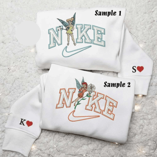Tinkerbell And Rosetta Fairy From Peter Pan Disney Characters Embroidered Couples Shirts
