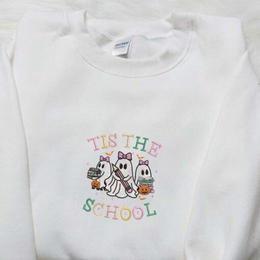 Tis The School Coquette Halloween Ghost Back To School Embroidered Shirt