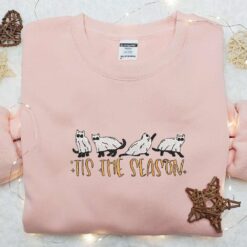 Tis The Season Cats Ghost Embroidered Shirt Funny Halloween Embroirdered Shirt Best Halloween Gifts for Family
