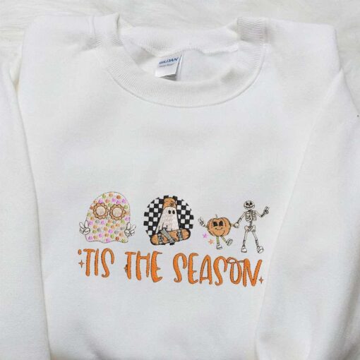 Tis The Season Retro Spooky Pumpkin Embroidered Shirt Vintage Halloween Embroidered Hoodie Best Halloween Gift Ideas