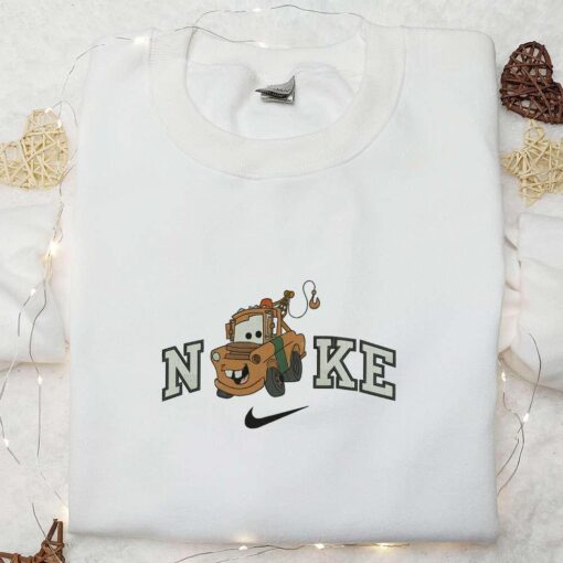 Tow Mater x Nike Embroidered Hoodie Pixar Cars Disney Cartoon Embroidered T shirt Nike Inspired Embroidered Sweatshirt