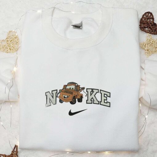 Tow Mater x Nike Embroidered Shirt Pixar Cars Disney Cartoon Embroidered Sweatshirt Nike Inspired Embroidered Hoodie