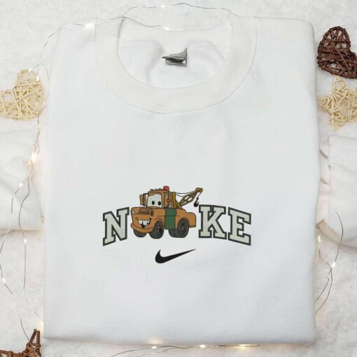 Tow Mater x Nike Embroidered Sweatshirt Pixar Cars Disney Cartoon Embroidered T shirt Nike Inspired Embroidered Hoodie