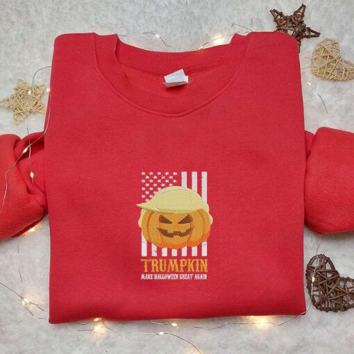 Trumpkin Make Halloween Great Again Embroidered Shirt Funny Halloween Embroidered Shirt Cool Embroidered Shirt