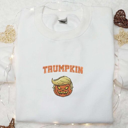 Trumpkin Make Halloween Great Again Embroidered Shirt Funny Halloween Embroidered Shirt Cool Halloween Embroidered Shirt