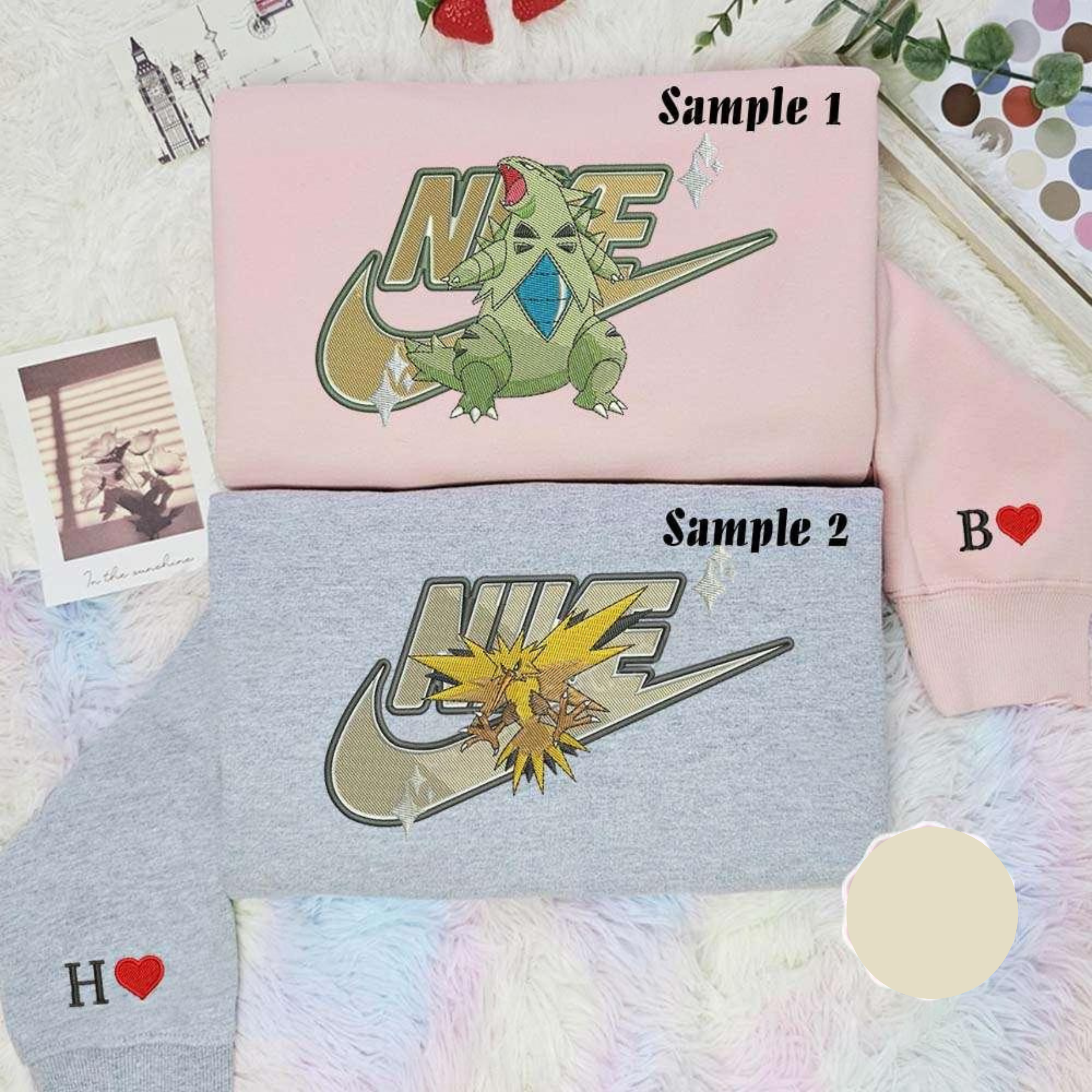 Tyranitar And Zepdos Pokemon Anime Embroidered Couples Shirts