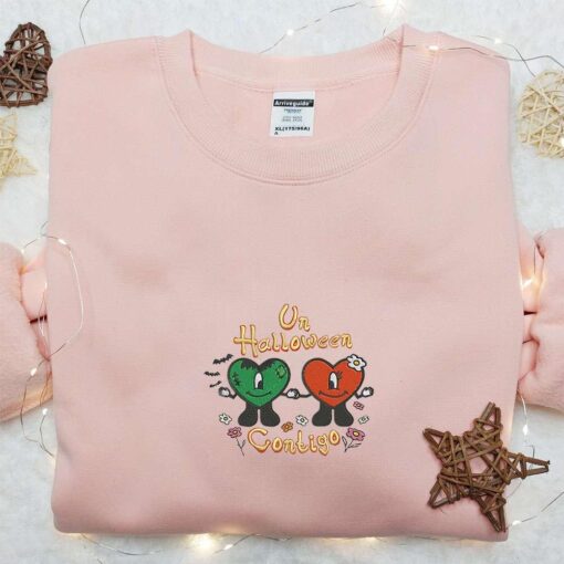 Un Halloween Contigo Bad Bunny Embroidered Shirt Valentines Day Embroidered Hoodie Best Halloween Gift Ideas