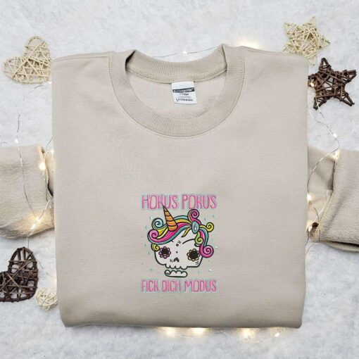 Unicorn Hokus Pokus Fick Dich Modus Embroidered Sweatshirt Halloween Embroidered Hoodie Best Halloween Gift Ideas