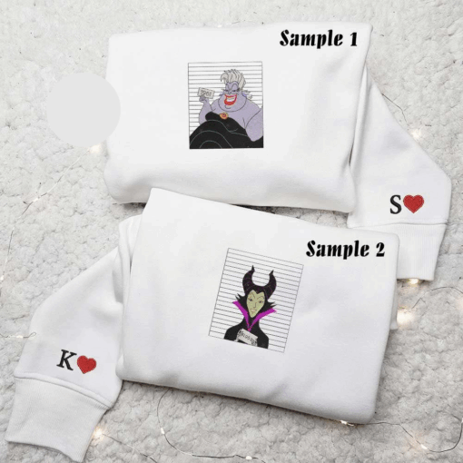 Ursula And Maleficent Wanted Criminals Embroidered Couples Shirts