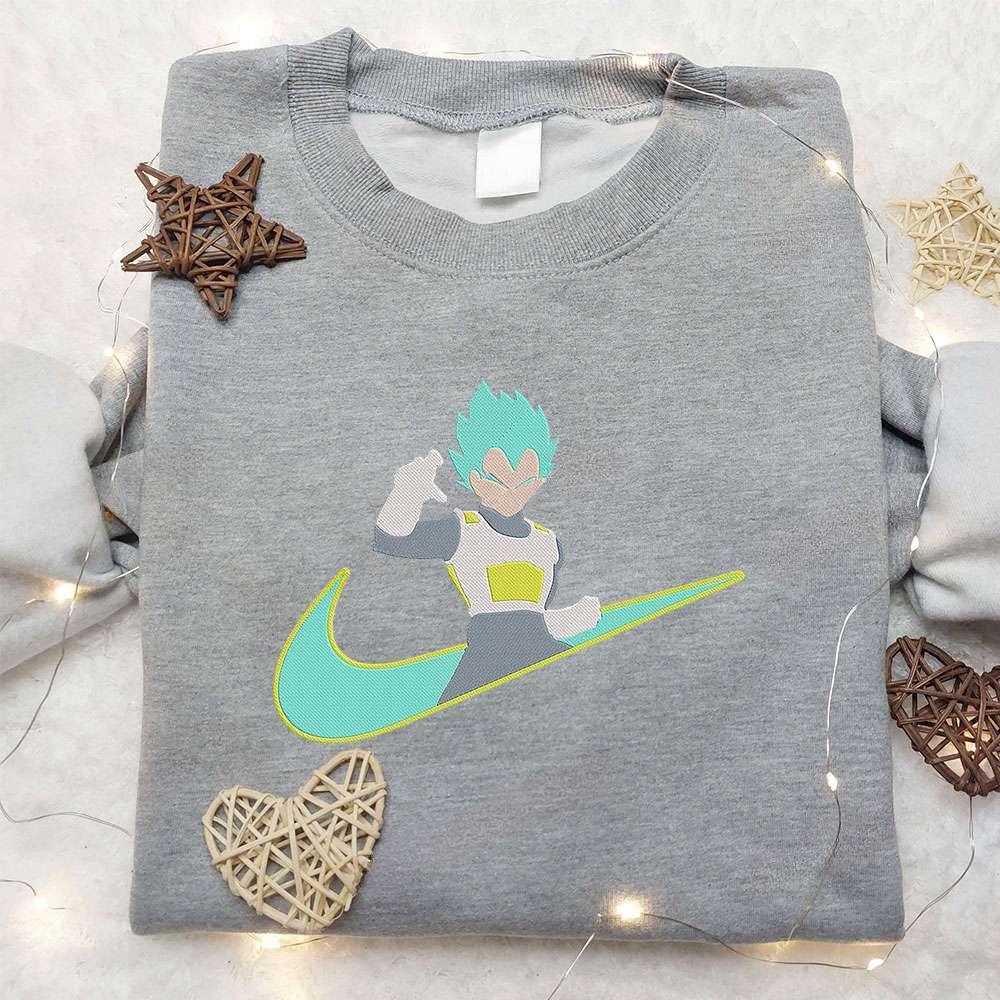 Vegeta Super Saiyan X Nike Swoosh Anime , Anime Embroidered T-shirt Sweatshirt Hoodie, Inspired Anime Movie, Best Gift for Anime Fans