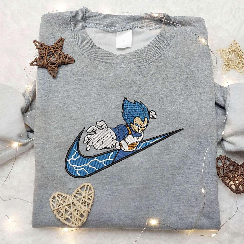 Vegeta X Nike Swoosh , Anime Embroidered T-shirt Sweatshirt Hoodie, Inspired Anime Movie, Best Gift for Anime Fans