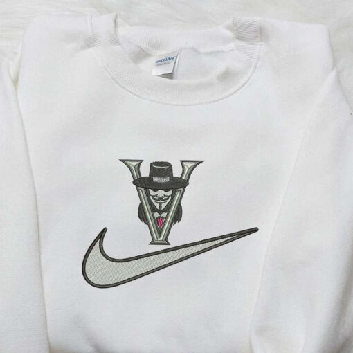 Vendetta x Nike Swoosh Embroidered Hoodie Movie Embroidered Shirt Nike Inspired Embroidered Shirt