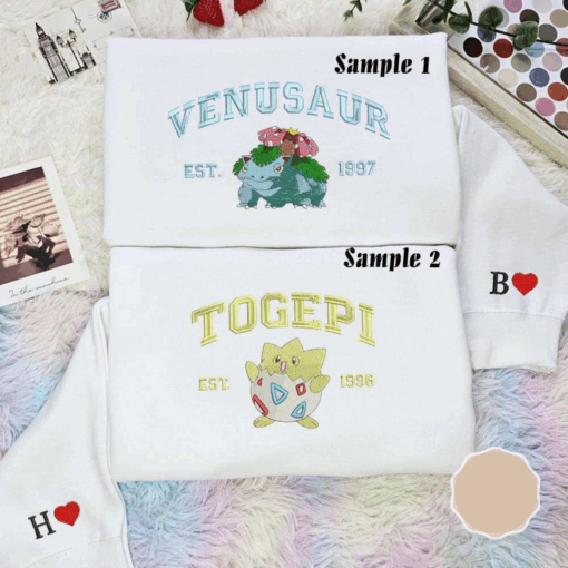 Venusaur And Togepi Est 1996 Pokemon Anime Embroidered Couples Shirts, Best Gift for Anime Fans