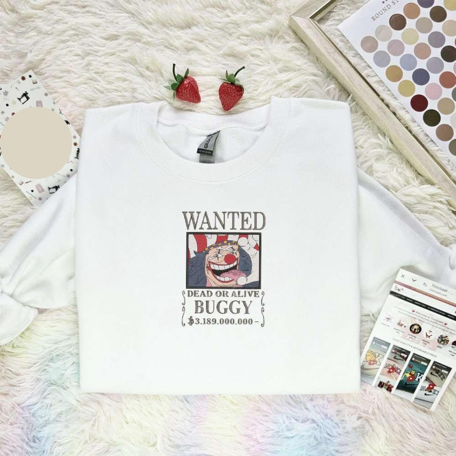 Wanted Buggy One Piece Anime Embroidered Shirt, Inspired Anime Movie, Best Gift for Anime Fans