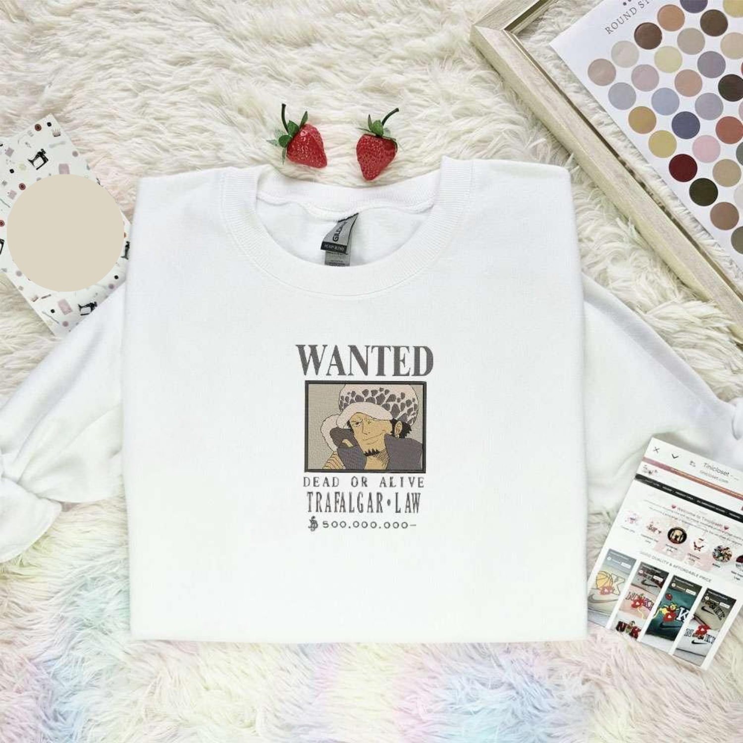 Wanted Trafalgar Law One Piece Anime Embroidered Shirt, Inspired Anime Movie, Best Gift for Anime Fans