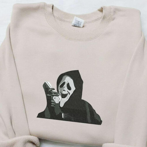 Wazzzzaaaa Ghostface Embroidered Sweatshirt Horror Movie Embroidered Shirt Best Halloween Gift Ideas