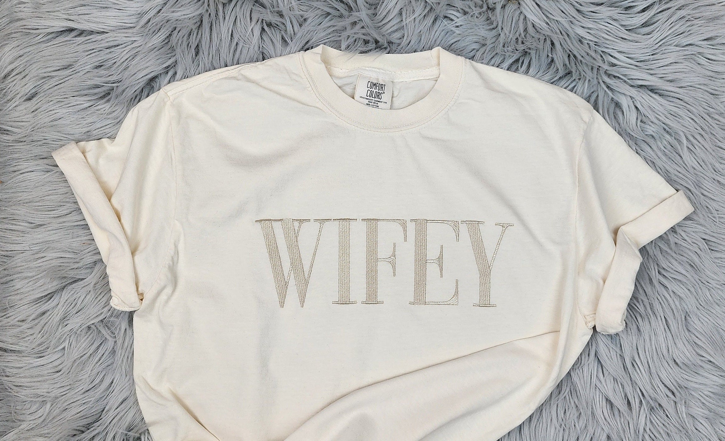 Wifey Comfort Colors Embroidered Crewneck T-Shirt - Gift for Wife - Anniversary Gift - Gift for her