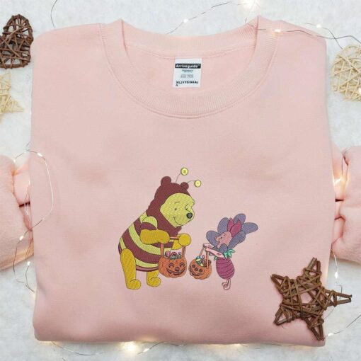 Winnie The Pooh And Piglet Halloween Embroidered Sweatshirt Disney Cartoon Embroidered Hoodie Best Halloween Gift Ideas