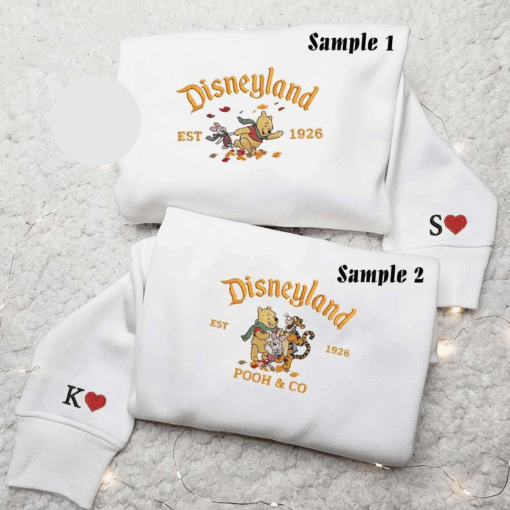 Winnie The Pooh Disneyland Autumn Fall Embroidered Couples Shirts