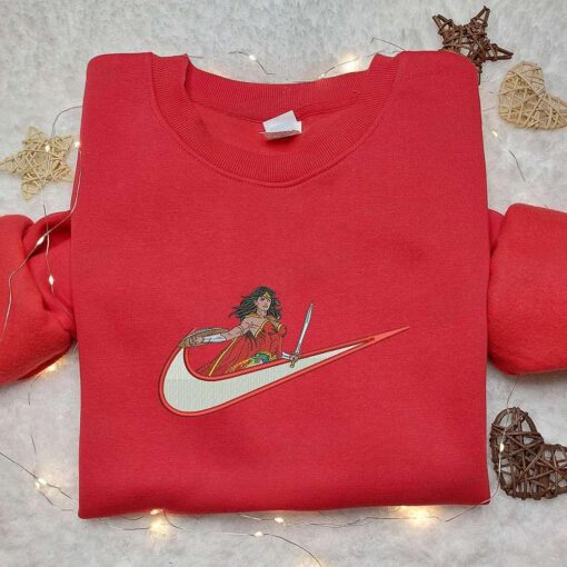 Wonder Woman x Nike Swoosh Anime Embroidered Hoodie Wonder Woman Embroidered Shirt Nike Inspired Embroidered Shirt