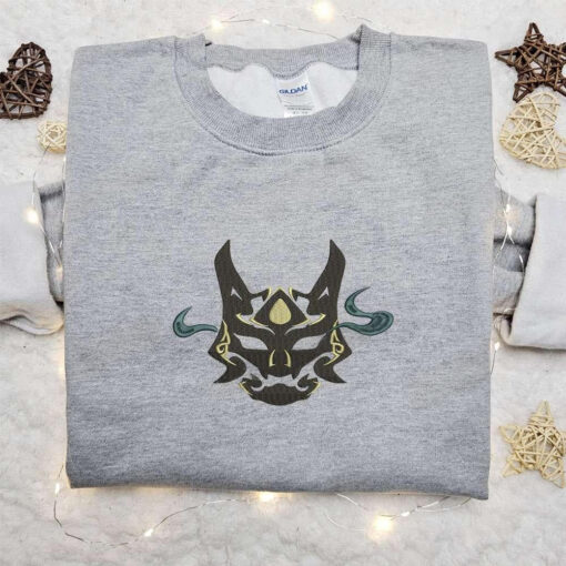 Xiao Yaksha Mask Embroidered Sweatshirt Video Game Characters Embroidered Hoodie Best Gift Ideas For Family