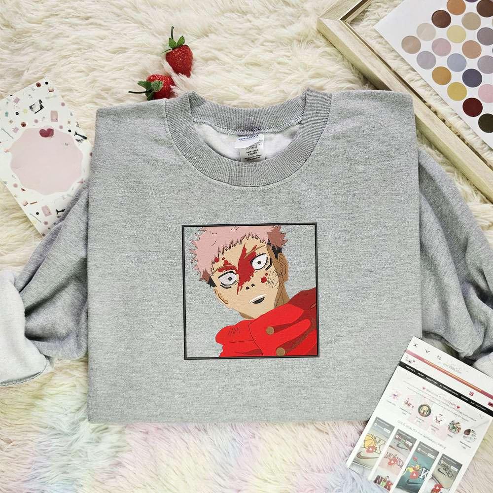 Yuji Itadori Jujutsu Kaisen Anime Embroidered Shirt , Anime Embroidered T-shirt Sweatshirt Hoodie, Inspired Anime Movie, Best Gift for Anime Fans
