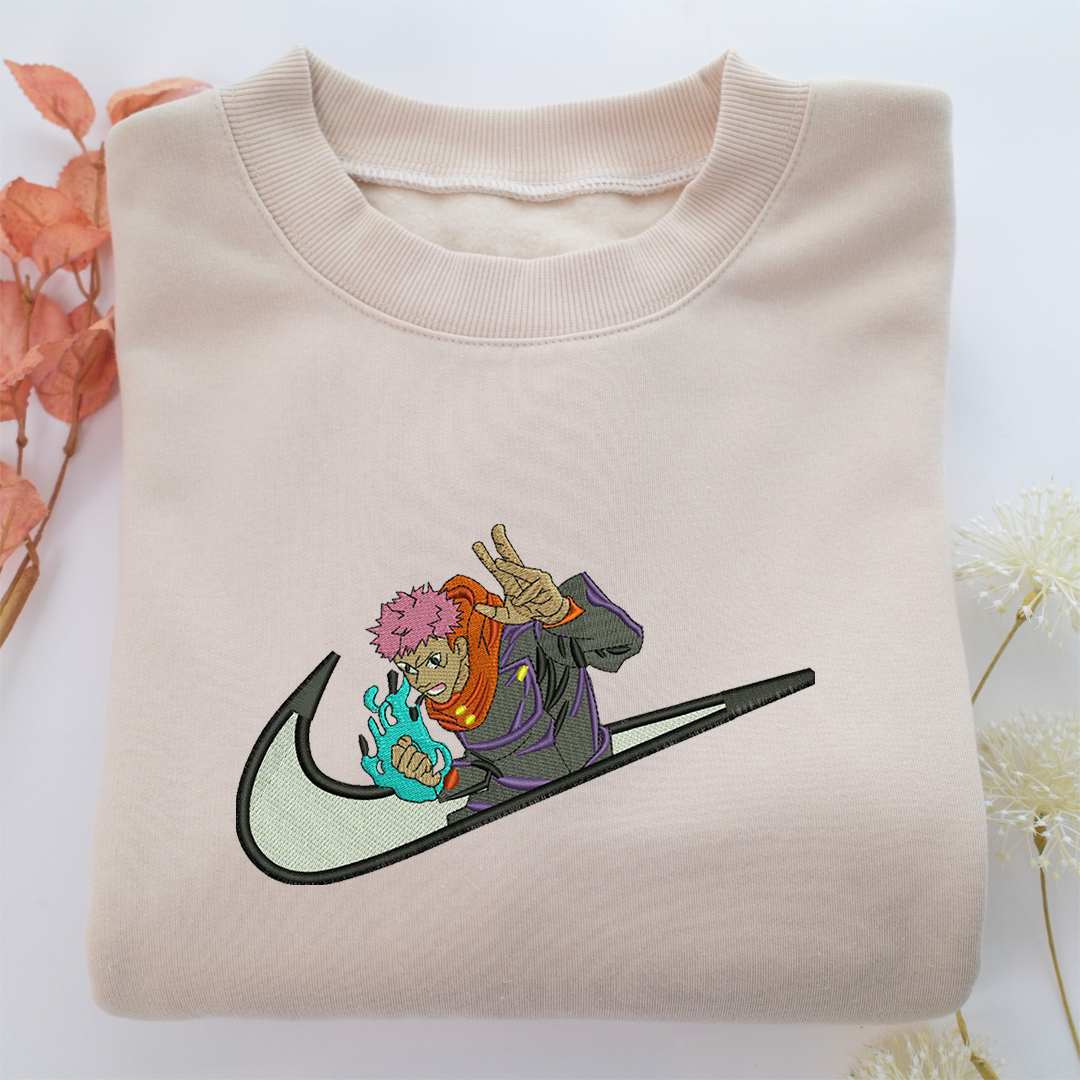 Yuji Itadori Swoosh Nike Embroidered Sweatshirt, Nike Movie Inspired, Best Gifts Idea For Him Her